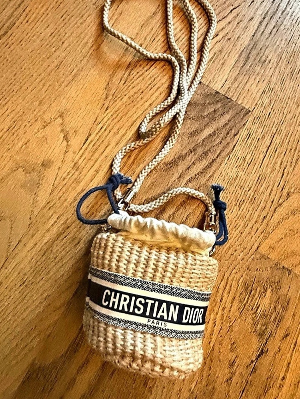 Dior Beauty Mini Raffia Bucket Crossbody Bag